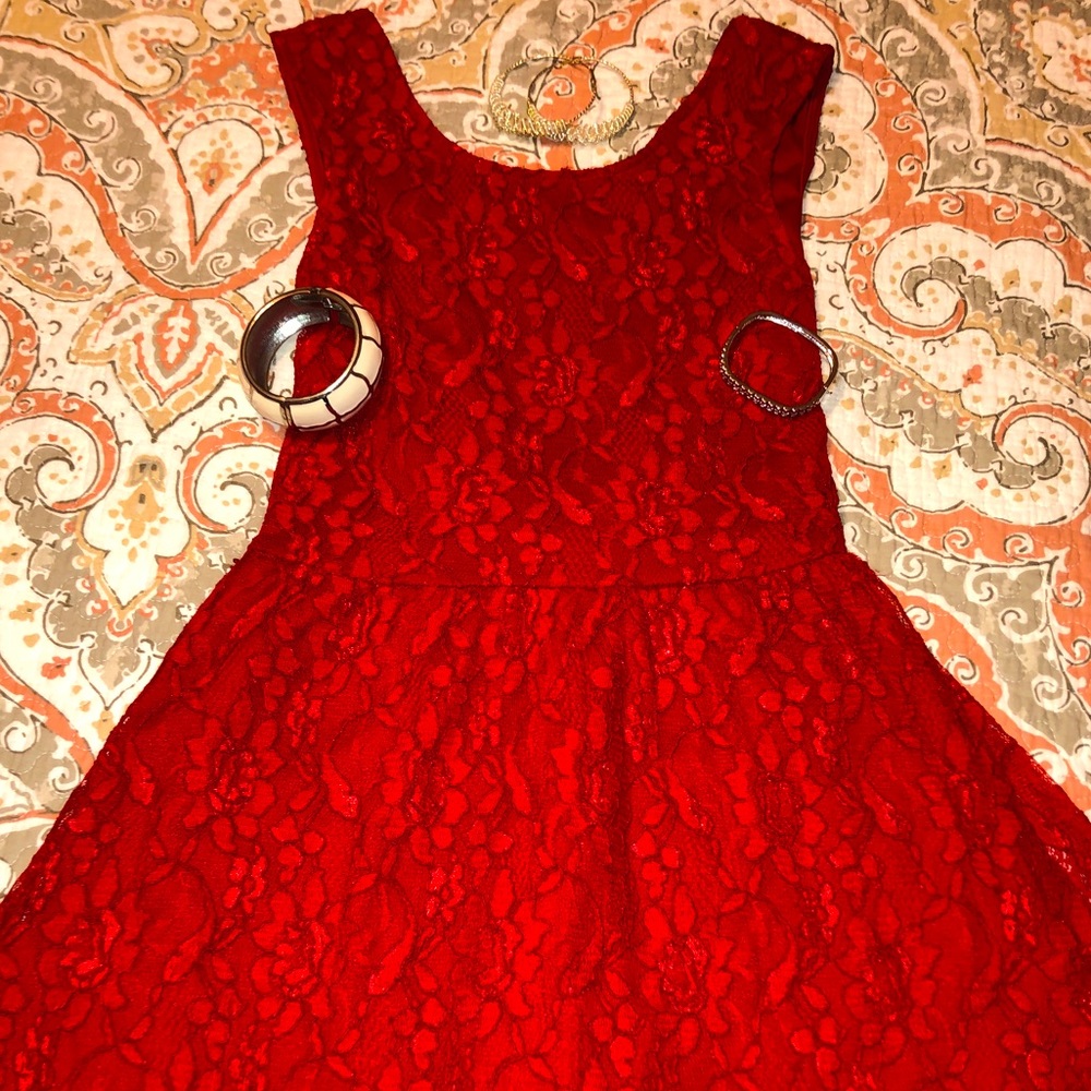 Red lace mini holiday dress